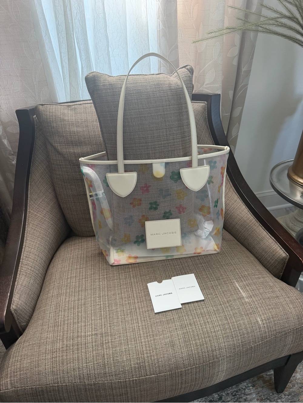 Marc Jacobs Clear Tote with White Trim and Pastel Floral Print